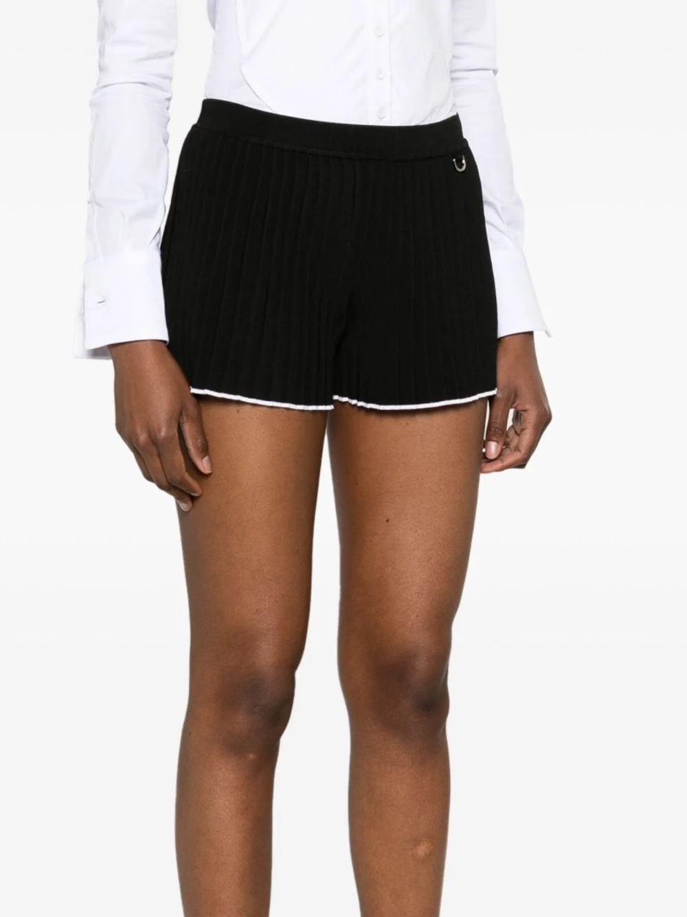 Jacquemus Black Ribbed High-Waist Shorts with White Trim